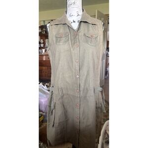 MNG By Mango Green Cargo Utility Dress Collared Button Up Pockets Medium